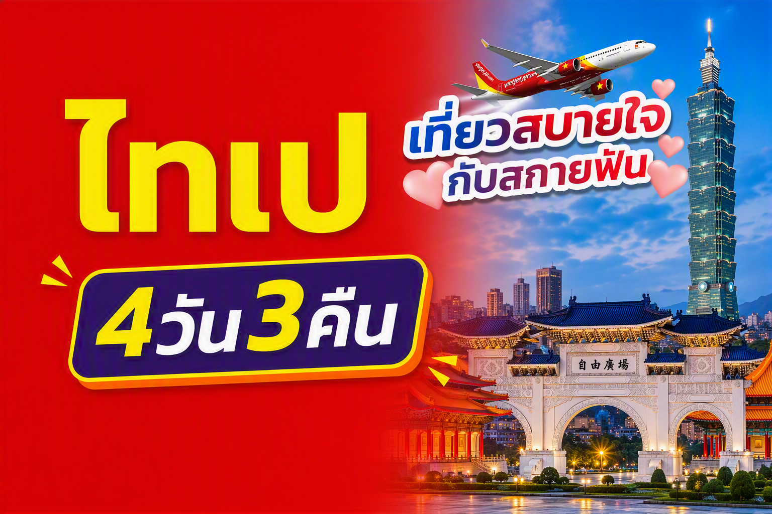 ไทเป, ไต้หวัน FUN & Easy Package 🍃🌷 ตั๋วเครื่องบิน + ที่พัก 4 วัน 3 คืน @Ximen Relite Hotel