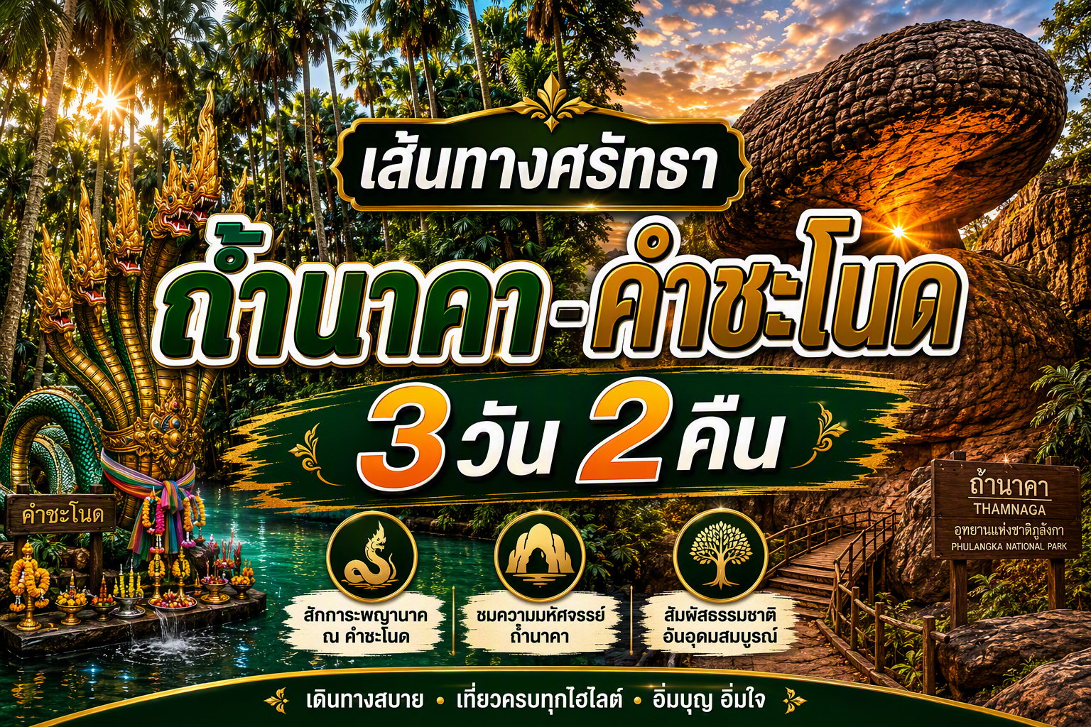 เส้นทางศรัทธา ถ้ำนาคา - คำชะโนด 🙏🏻🐍 แพ็คเกจ ตั๋วเครื่องบิน พร้อมที่พัก 2 คืน + รถรับส่งตลอดทริป รวมค่าเข้าอุทยาน *มีไกด์พาขึ้นถ้ำนาคา