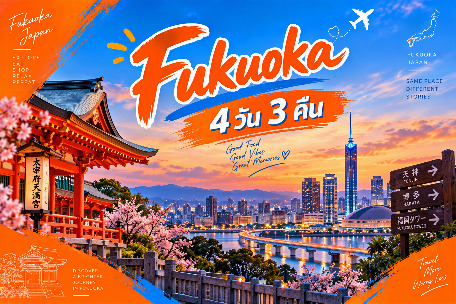 ฟุกุโอกะ FUN & Easy Package🎌ตั๋วเครื่องบิน + ที่พัก 4 วัน 3 คืน @Zonk Hakata
